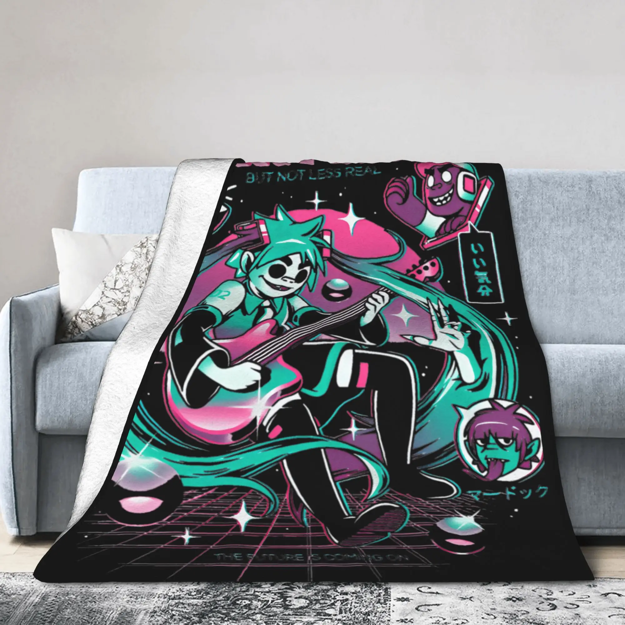Soft Blankets Picnic Virtual Band Gorillaz Punk Rock Throw Blanket  Flannel Bedspread For Living Room Aesthetic Sofa Bed Cover