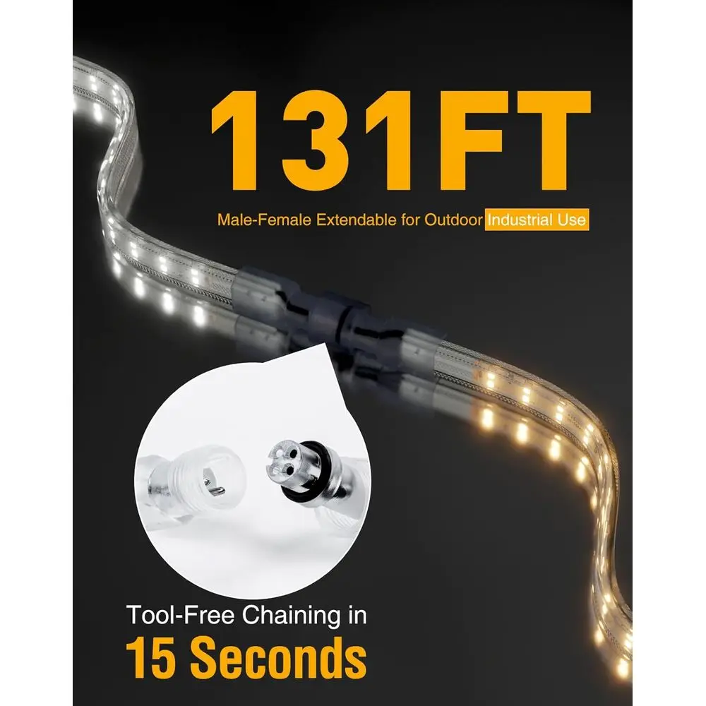 حبل إضاءة LED قابل للتوصيل مقاوم للماء 120 فولت، صف مزدوج، 65 قدم، أبيض دافئ، 7 × 17 مم للإضاءة المميزة #3