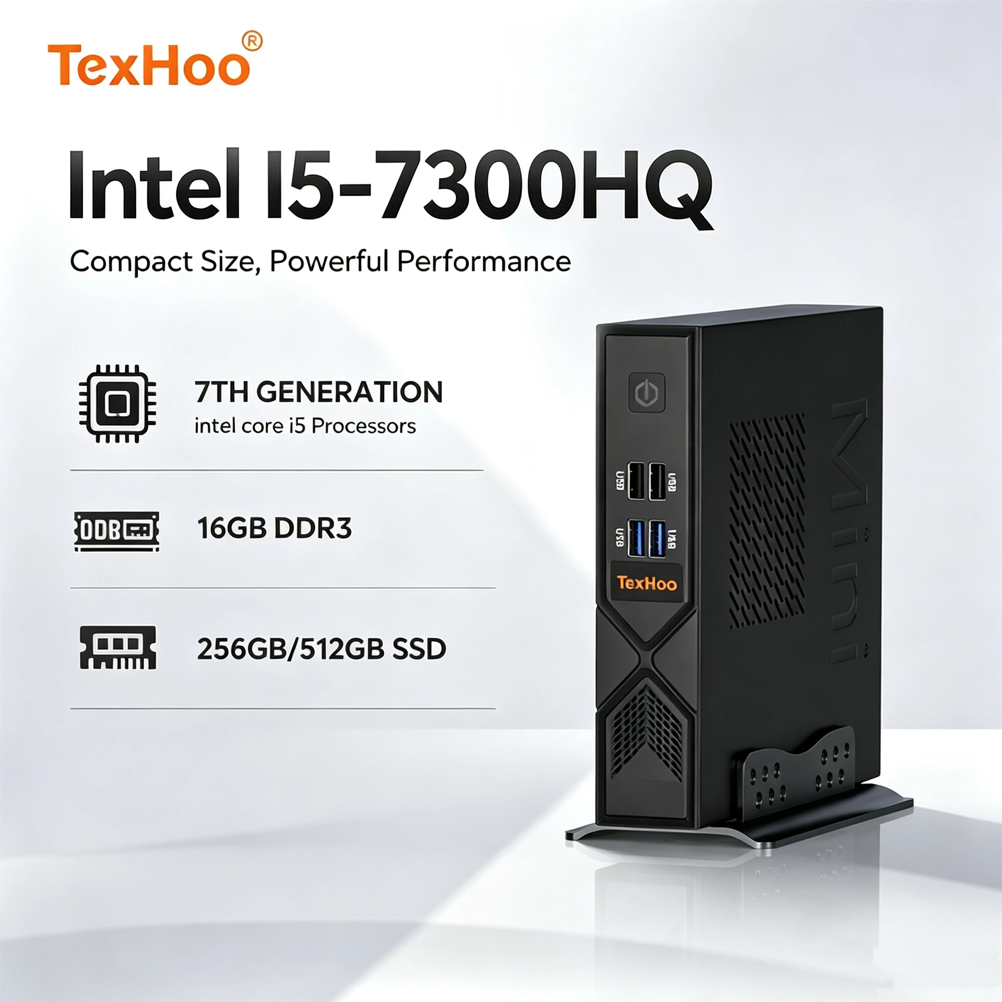 TexHoo MINI PC intel i5 7300HQ memoria ram DDR3 8G/16GB SSD 256G/512G WIFI5 Windows10 Desktop Computer 3 Display Output 4K@60Hz