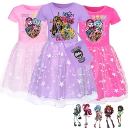 New Summer Monster High Clothes Cartoon Doll Frankie Stein Cosplay Costume Baby Girls Dress Bag Set Kawaii Kids Princess Dresses