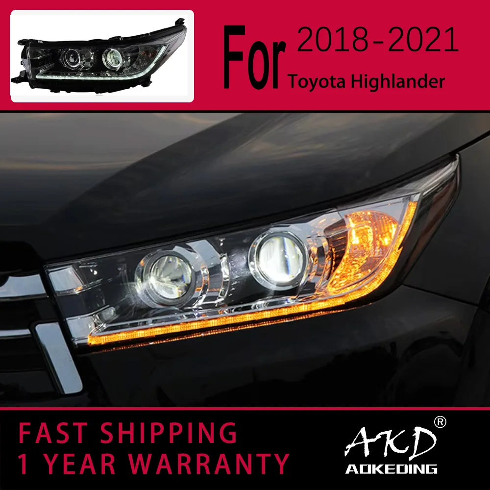 Car Lights for Toyota Highlander LED Headlight 2018-2021 Highlander Head Lamp Drl Projector Lens Automotive Accessories