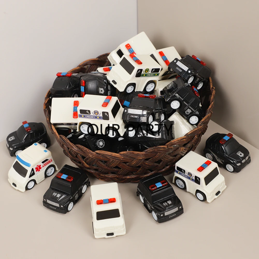 10Pcs Cute Mini Police Ambulance Car Plastic Pull Back Car Toys for Kids Boy Birthday Party Favors Pinata Fillers School Rewards