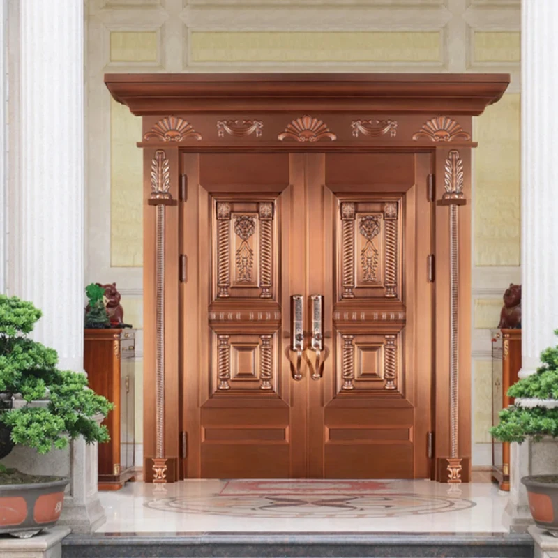 Modern House Main Entrance Doors Design Custom Copper Security Double Front Entry Door