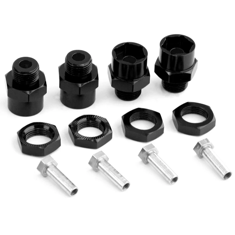 4PCS Metal Hex Adapter 12Mm To 17Mm Wheel Hex Hubs Adapter Extension Conversion Nuts For 1/10 RC Car Parts Accessories Black