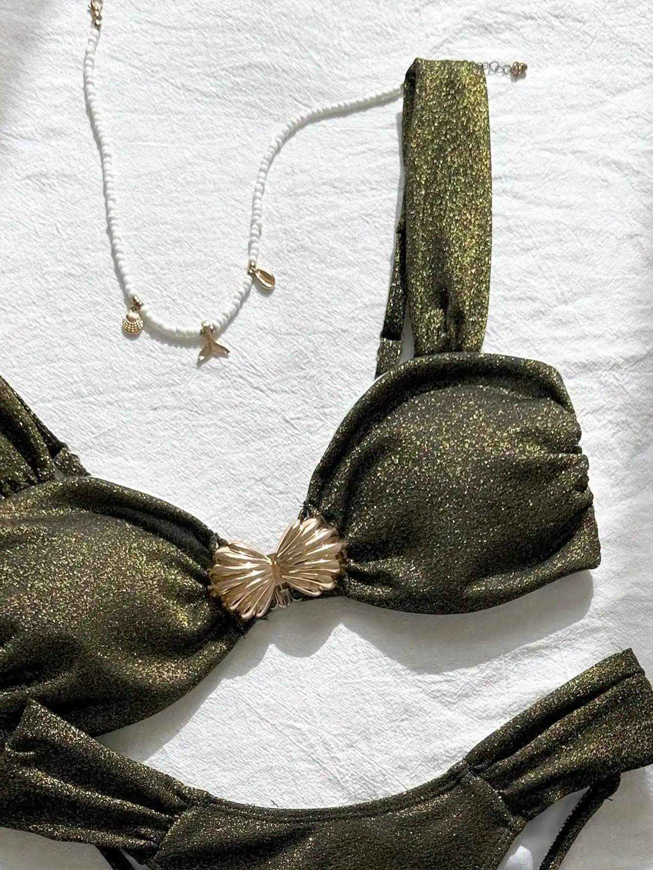 sexy plain glitter metal bow bandeau bikinis sets two pieces thong swimsuits bathing suit swimwear biquini tankini trikini