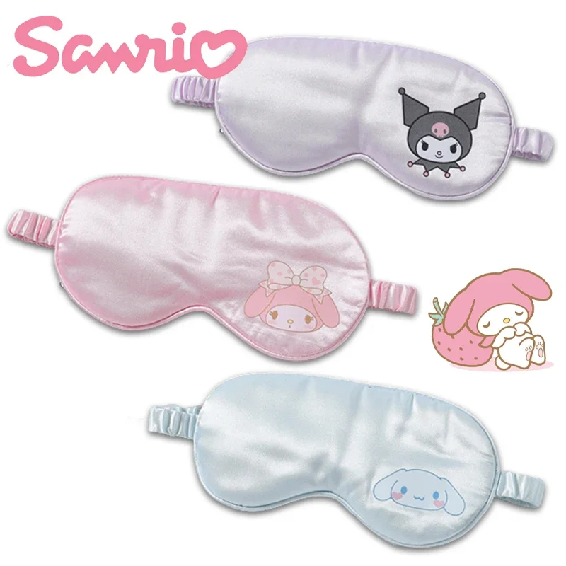 Sanrio Kuromi Sleeping Eye Mask Melody CinnamorolI Kawaii Cartoon Lmitated Silk Eye Patch Shading Sleep Relax Cover Eyeshade