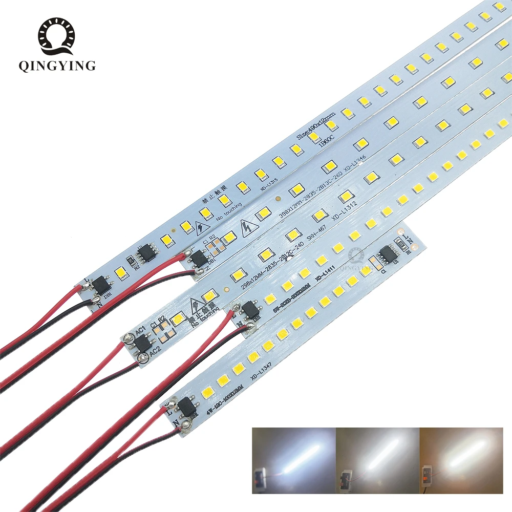 10szt AC220V 2835 LED Aluminiowa taśma 10CM 20CM 30CM 40CM 50CM Ciepła/Naturalna/Biała Listwa świetlna LED o wysokiej jasności z przewodem 10cm
