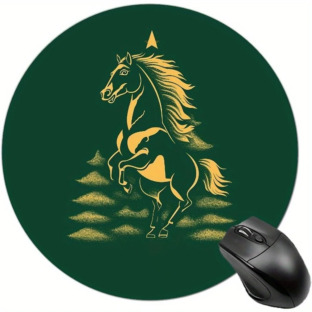 The anti-slip rubber circular mousepad with Christmas tree and horse patterns is suitable for desktop decoration in home offices