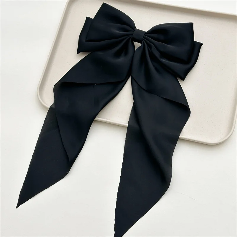 2Pcs/Set Elegant Bow Ribbon Hair Clip Women Fashion Solid Bowknot Satin Hairpin Barrettes Girls Ponytail Clip Hair Accessories image 4