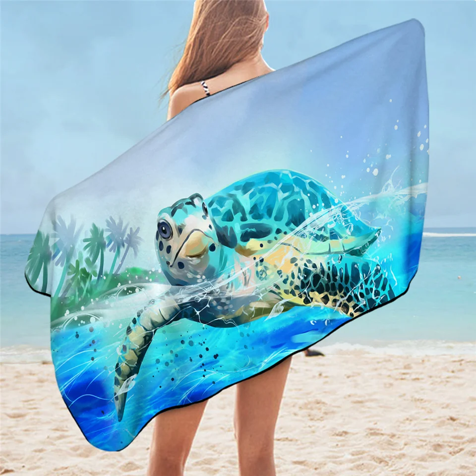 Turtle Bath Towels for Bathroom Tortoise Microfiber Beach Towel for Adults Cartoon Animal Blanket Serviette Plage