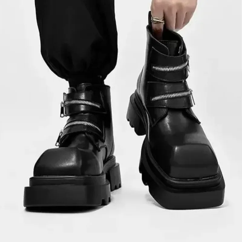 أحذية رجالية عالية الجودة مصمم أزياء الرجال دراجة نارية الأحذية الراقية رجالي تشيلسي الأحذية ديربي أحذية من الجلد عادية بوتاس Hombre #1