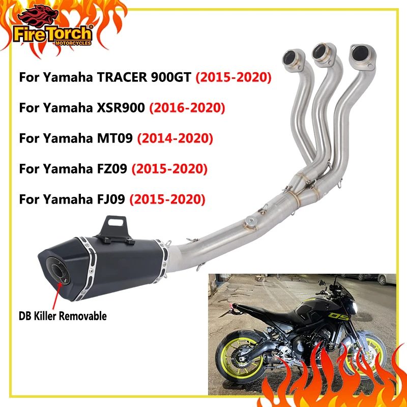 Für Yamaha MT09 FZ09 FJ09 Tracer 900 GT 2015-2020 Motorrad Auspuff Slip-On Front-Mittelrohr Carbon Schalldämpfer DB Killer