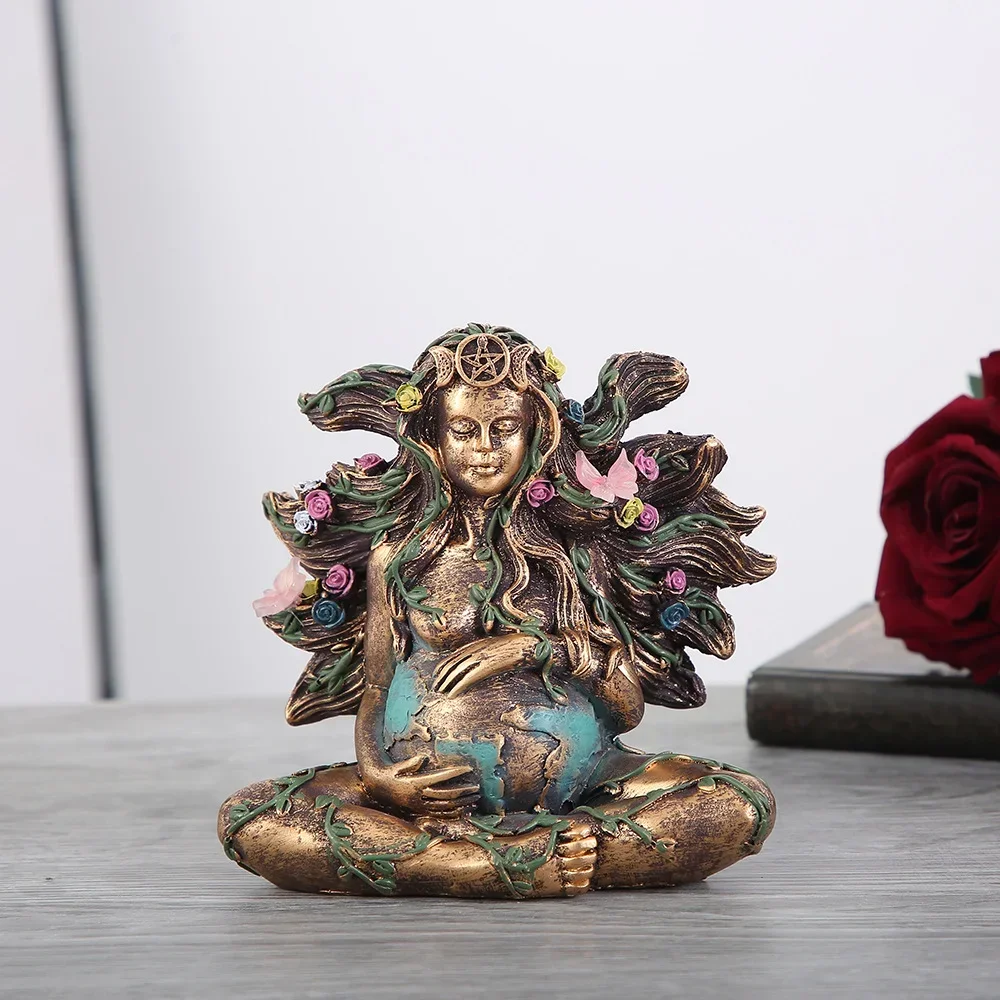 

Mother Earth Statue Gaia Fairy with Butterfly Decor Mythic Buddha Figurine Goddess Healing Chakra Meditation Home Decor