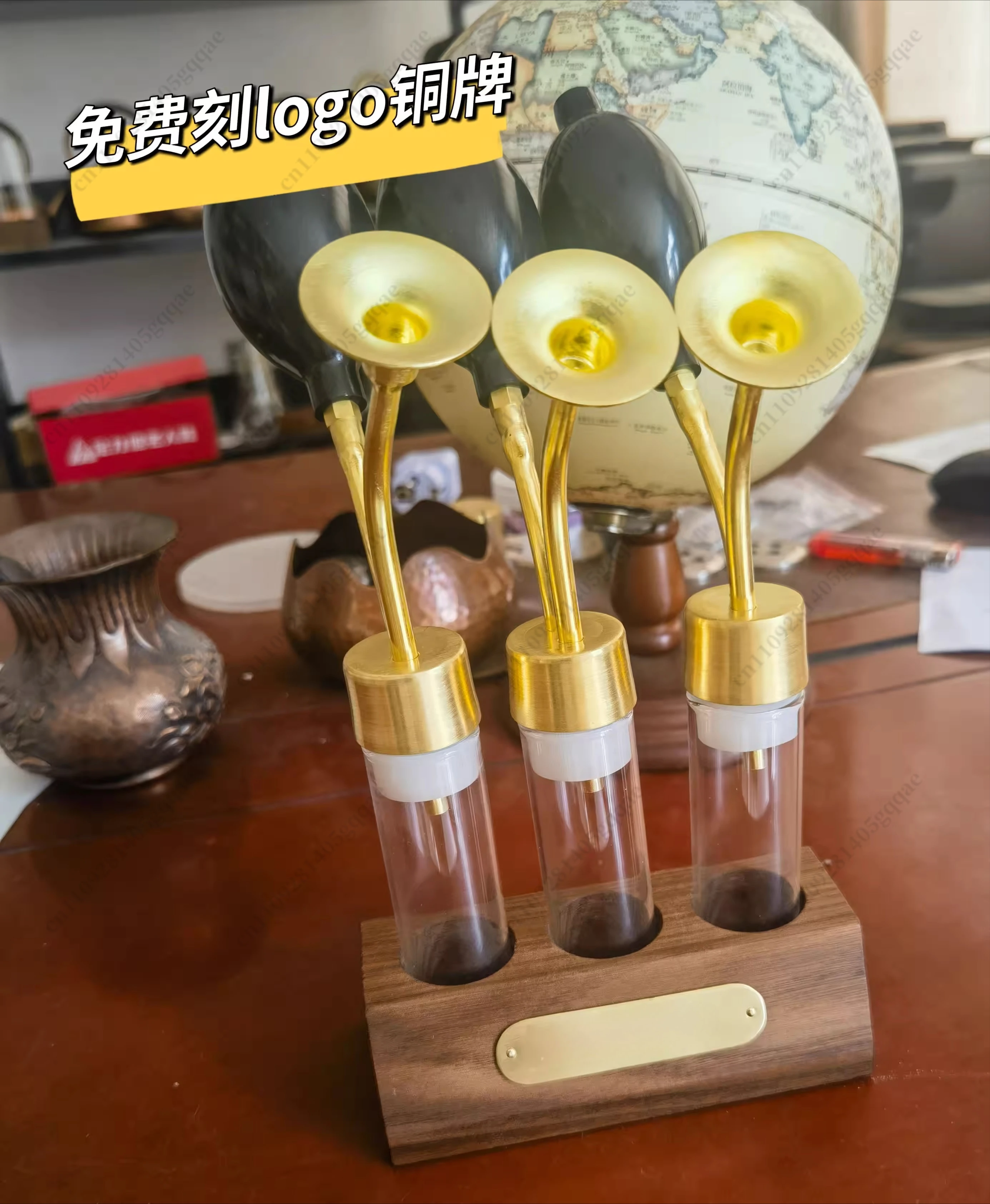 Kreative Duftflasche aus Glas, Duftinstrument aus Messing, Duftkaffeebohnen – Detail 1