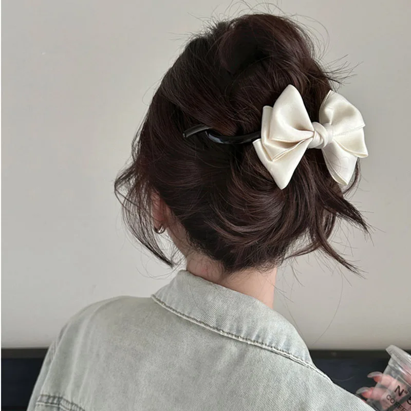 Vintage Bow Ribbon Hairpins Solid Color Bowknot Hair Clip for Girls Women Elegant Satin Hairpins Twister Clip Hair Accessories