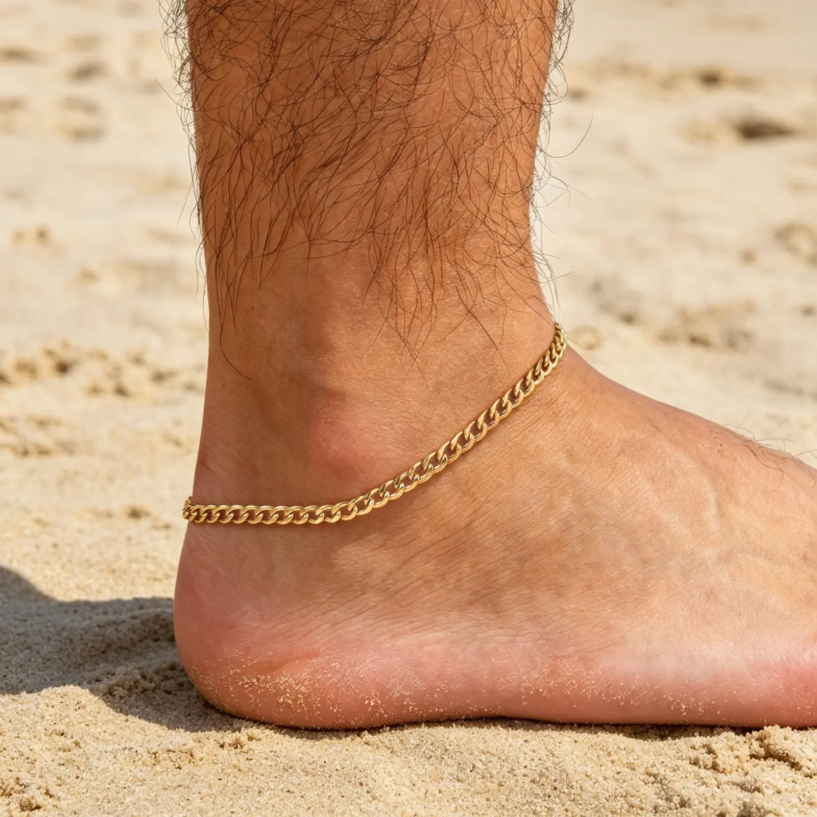 Vnox Edelstahl Fußkettchen in Goldfarbe für Männer, Verstellbare Gliederkette, Wasserdichter Strand-Fußschmuck, Urlaubsgeschenk – Detail 2