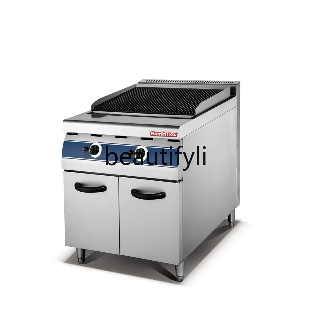 

Gas Volcanic Stone Grill Commercial Vertical Stainless Steel BBQ Grill with Storage Cabinet