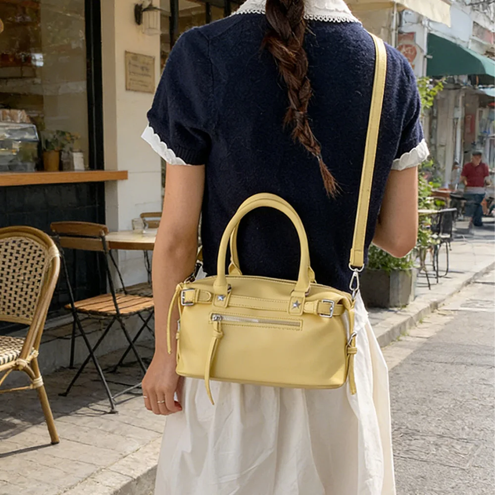 

Korean Style Yellow Boston Shoulder Bag for Women, Multi-pocket Crossbody Handbag, Trendy for Daily Dating Shopping School