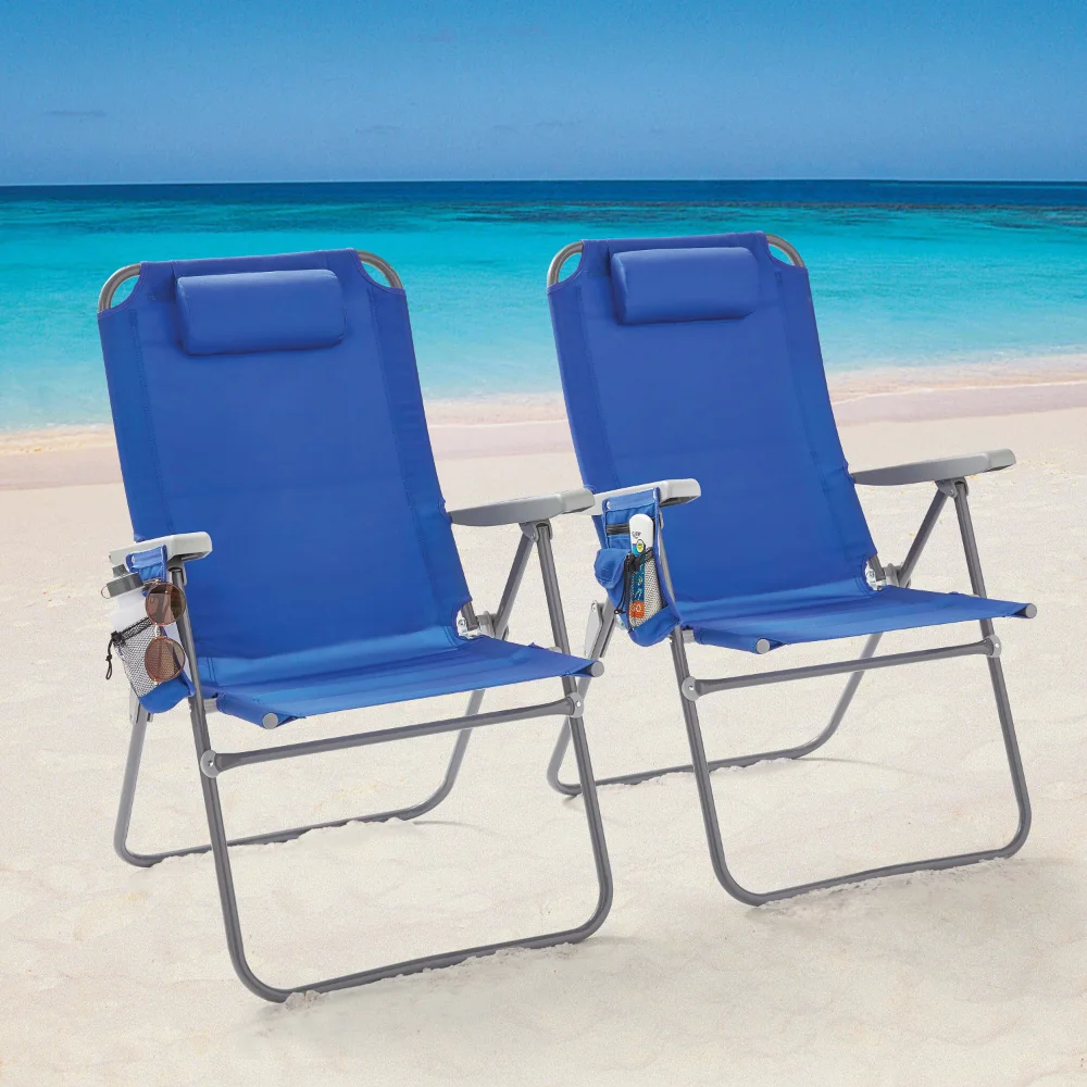 

New 2-Pack Mainstays Reclining 4-Position Oversize Beach Chair, Blue