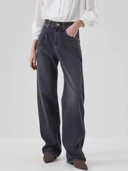 Women's Jeans 2023 New Autumn High Waist Loose Vintage Straight Wide Leg Denim Pants