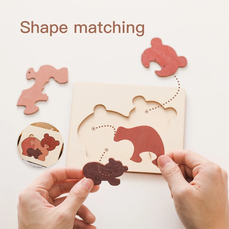 Wooden Puzzle Montessori Cartoon Animals Colorful Early Learning Education Toys Tangram Puzzle Cognitive Toy Children Kids Gift