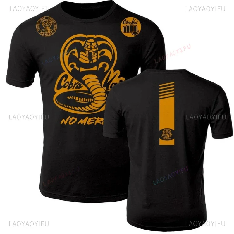 Cobra Kai No Mercy Back Race Stripe Karate Man Graphic T Shirts Series Adult Woman Cotton Shorts Sleeve T-Shirt Top Camisetas