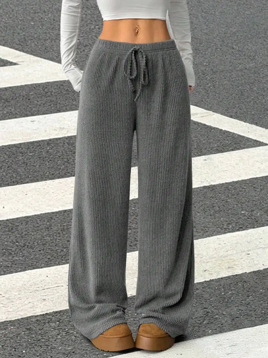 

EZwear женские свободные широкие трикотажные брюки в рубчик, удобные повседневные осенние брюки с завязками на талии