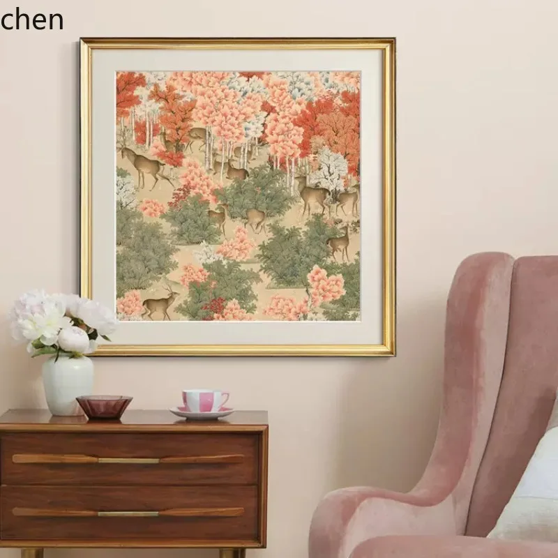 YFY new chinoiserie chinese style entrance decorative painting french living room dining room hanging  bedroom bedside mural