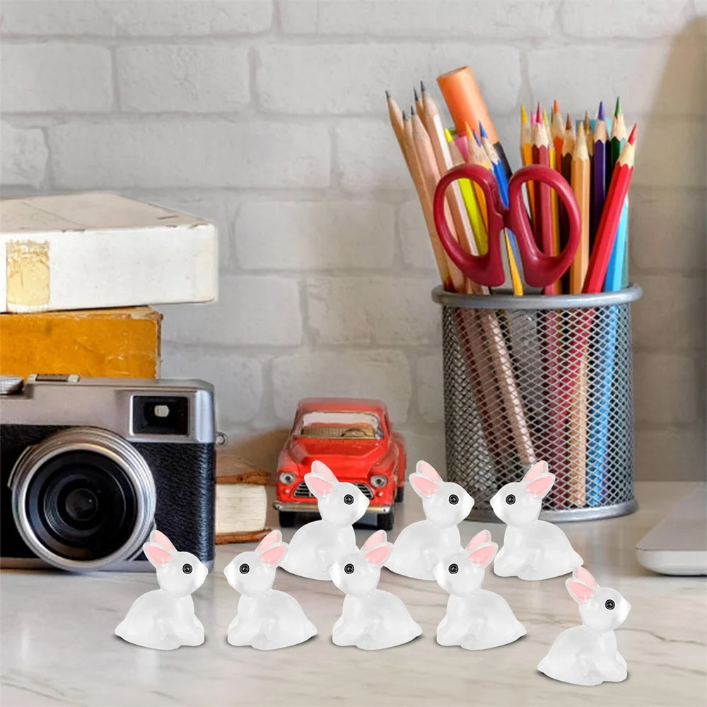 5pcs ornamenti di coniglio luminoso simpatici Mini animali coniglietto Micro paesaggio ornamento incandescente statua in miniatura giardino decorazioni per la casa