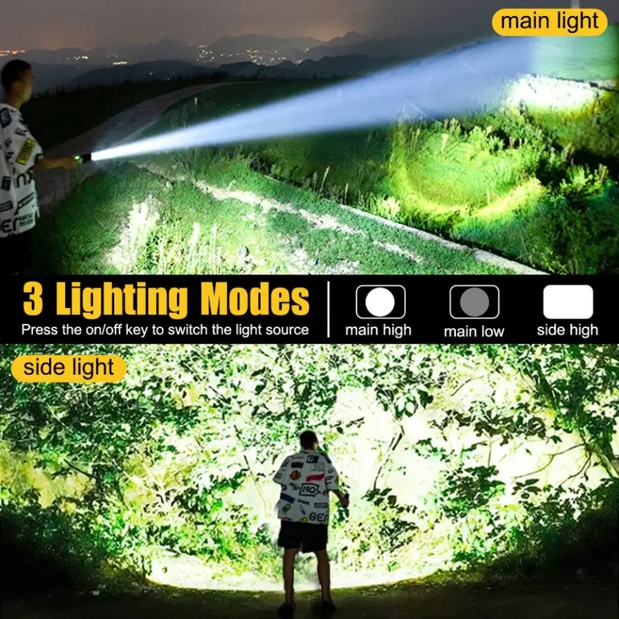 Super Bright LED+COB Side Lights Flashlight 3 Modes USB Rechargeable Flashlights Outdoor Emergency Light Portable Torch