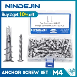NINDEJIN 120pcs/set Self Drilling Anchor Zinc Alloy Hollow Wall Drywall Anchor with Screw Anchor for Wall Hanging