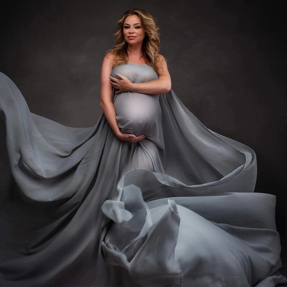 Silk Gown Maternity Photography Prop Satin Dress Tulle Cloak Chiffon Tossing Fabric Pregnancy For Baby Showers Woman Photo Shoot