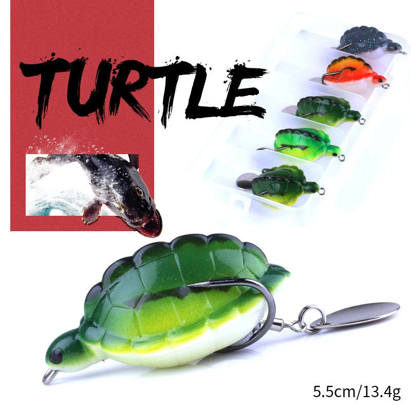 5pcs Thunder Frog False Lure Set Surface System Turtle Road Runner Frog Lure With Sequins