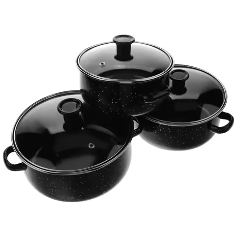 1Set Cooking Pot Set Enamelware Stock Pot Small Sauce Pan with Handle for Soup Milk Stew Easy Clean Kitchen Pots for Daily Use