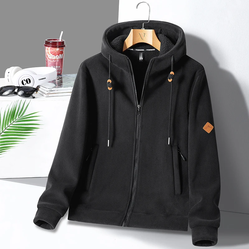 Drawstring Hoodies Autumn WinterSolid Color Zipper Pockets Long Sleeve Cardigan Coats Jackets Men\'s Clothing Hooded Korean Tops