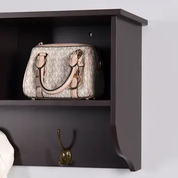 Nástěnné věšáky na kabáty s úložnou policí a 4 dvojitými háčky, rustikální dřevěný závěsný věšák na kabáty do kuchyně, koupelny, předsíně 8 nejlepší prodej nástěnný věšák na oblečení - №3