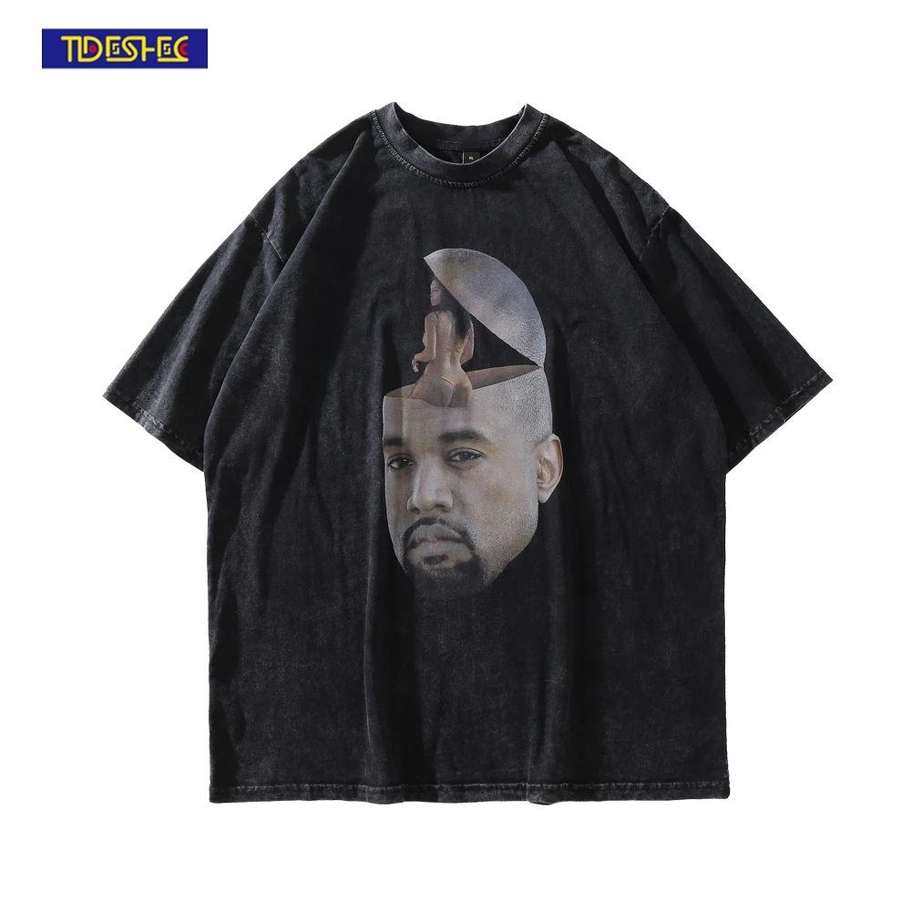 

Hip Hop Tshirt Streetwear Men Spoof Funny Portrait Graphics Printed Distressed T Shirt 2022 Harajuku Oversize Washed T-Shirt Top