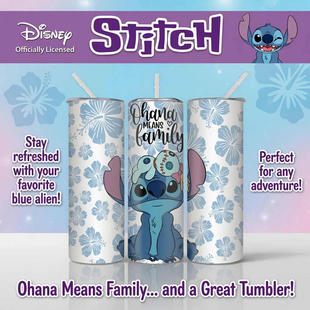 Vaso de acero inoxidable Disney Stitch & Hibiscus de 20oz, taza de viaje aislada con tapa y pajita para uso diario en la oficina y al aire libre, 1 unidad