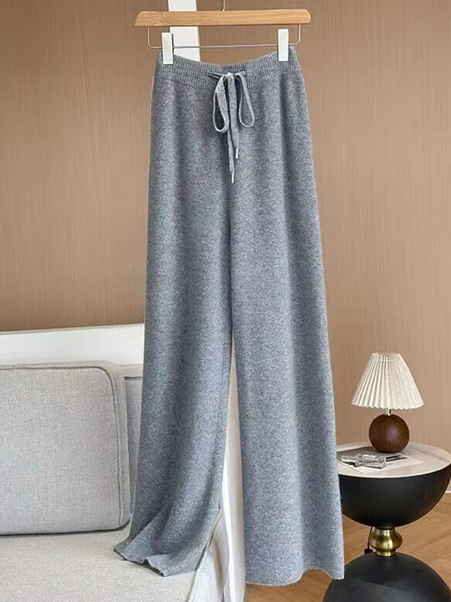 Pantalones informales de pierna ancha para mujer, cómodos, de Color puro, respetuosos con la piel, Otoño Invierno, pantalones largos personalizados para ir al trabajo