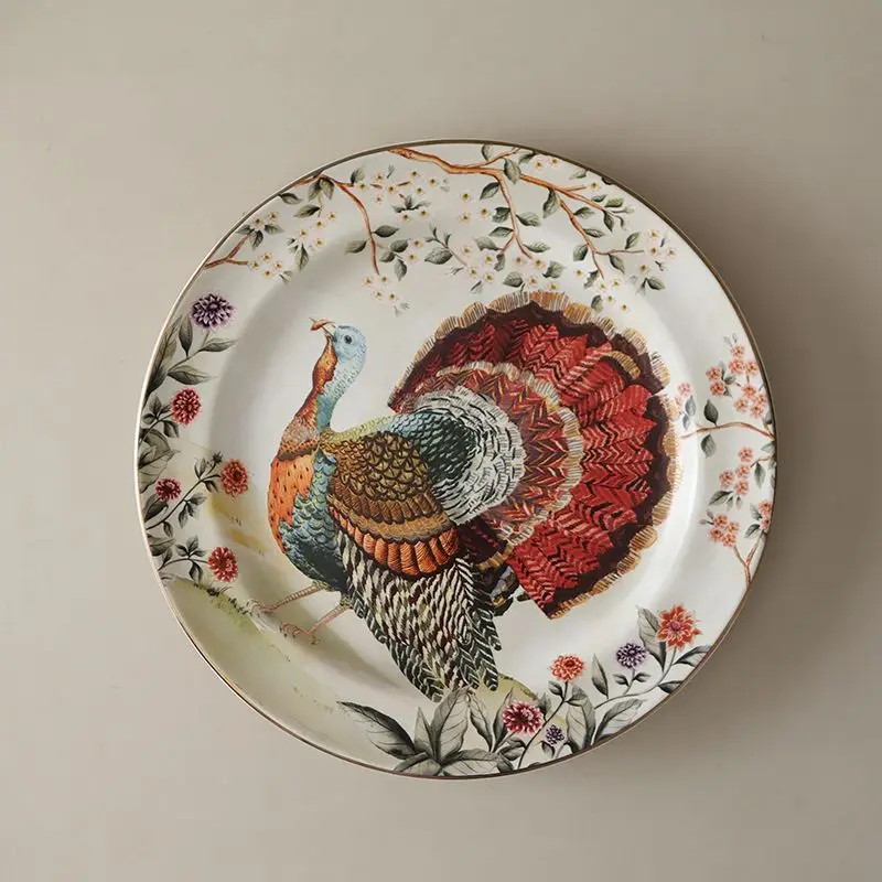 American country style turkey broccoli decorative retro pastoral ceramic  animal western  steak plate