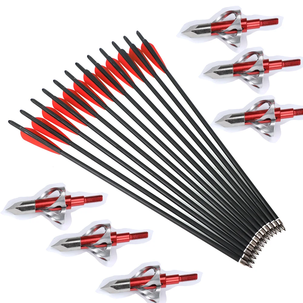 12pcs Hunting Archery Mixed Carbon Arrow 18 inch Arrow Hunting + 6pc Hunting Arrowhead