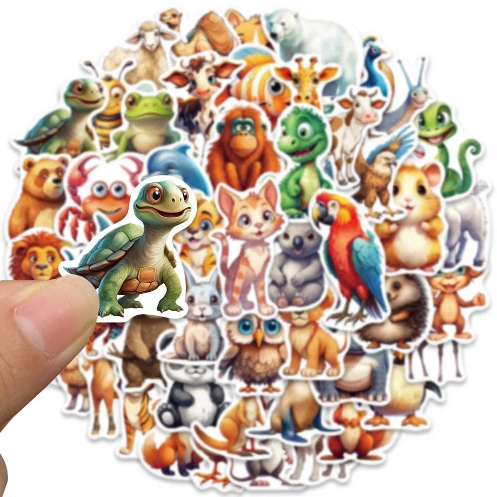 10/50PCS Cute Cartoon Zoo Wild Animals Stickers Aesthetic DIY Toy Phone Skateboard Laptop Fridge Car Decals Graffiti Sticker