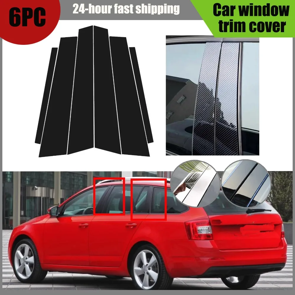 

6pcs Glossy Black Carbon Fiber Window Door Deal B C Pillar Post Cover Sticker Fit For Fiat 500 2010 2011 2012 2013 2014-2020