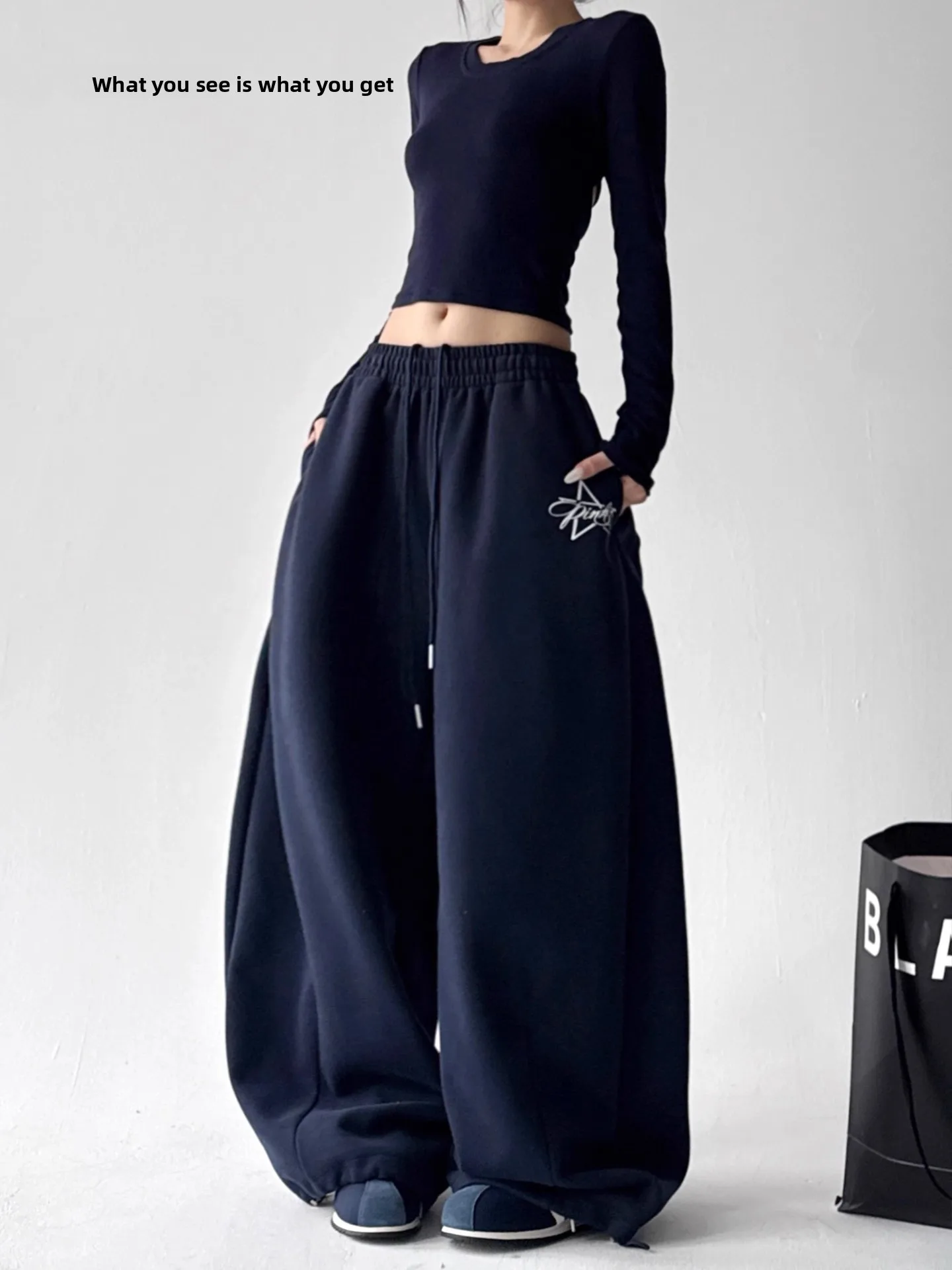 

Loose Women's Fce Lined Wide Leg Sweatpants Winter Thi Casual Pants High Waist Comfortable Sports Trousers for Commuting