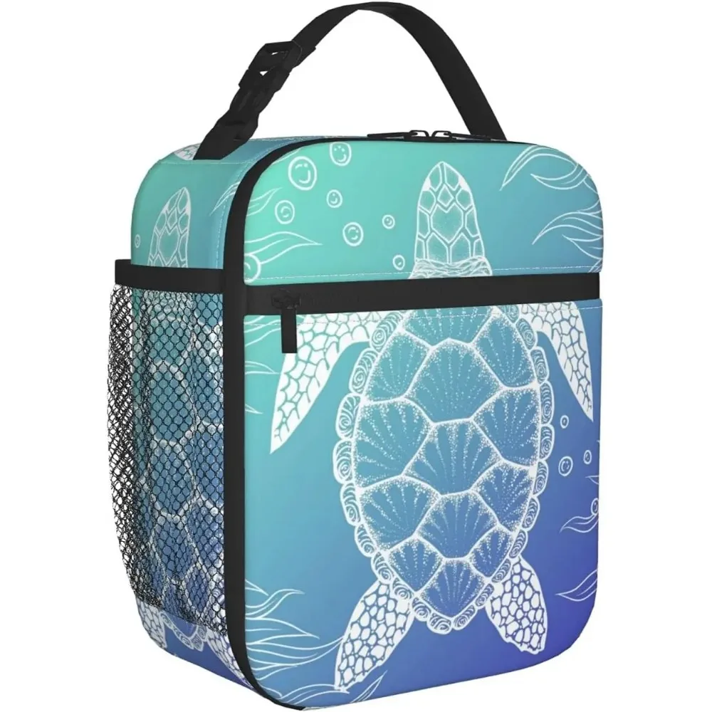 Blue Sea Turtle Print Thermal Lunch Box Insulated Lunch Bag Reusable Portable Tote Cooler Bag for Office Work School Picnic