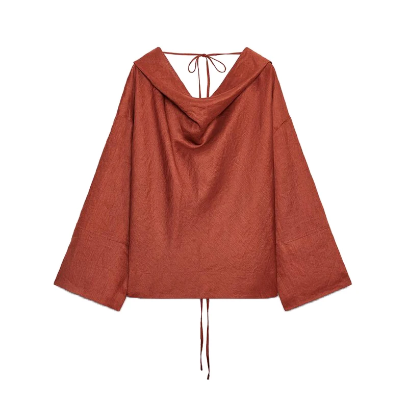 

Summer Women's Vaion Sle Long Sve irt Straight Hem Mix Fabric Drape Collar Top Commute Sle Loose Fit Pure Color