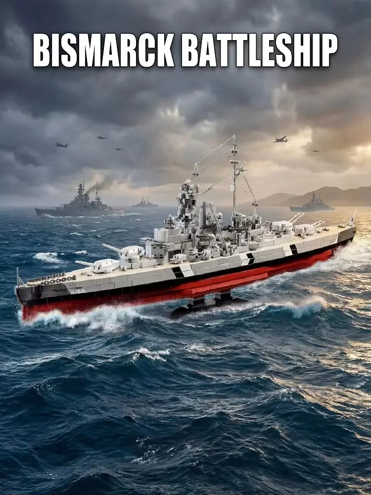 Klemmbausteine 1:300 Bismarck-Klasse Schlachtschiff Bausteine Set Militärisches Kriegsschiff Modellbausatz Jungen Spielzeug Erwachsene Kinder DIY Heimdekoration Geschenk 2686 Teile
