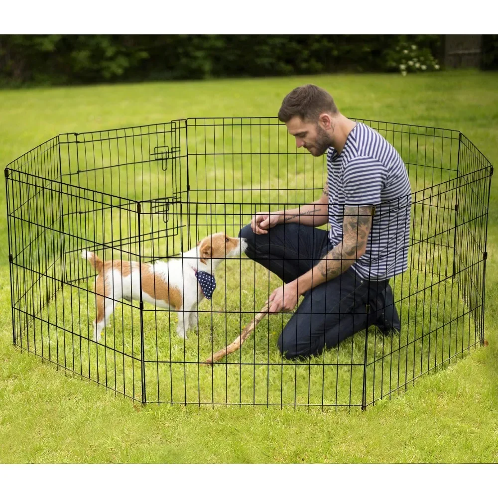 2024 New Dog Fence, Foldable Dog Crate 8 Panels 24 Inch Kennels Pen Playpen