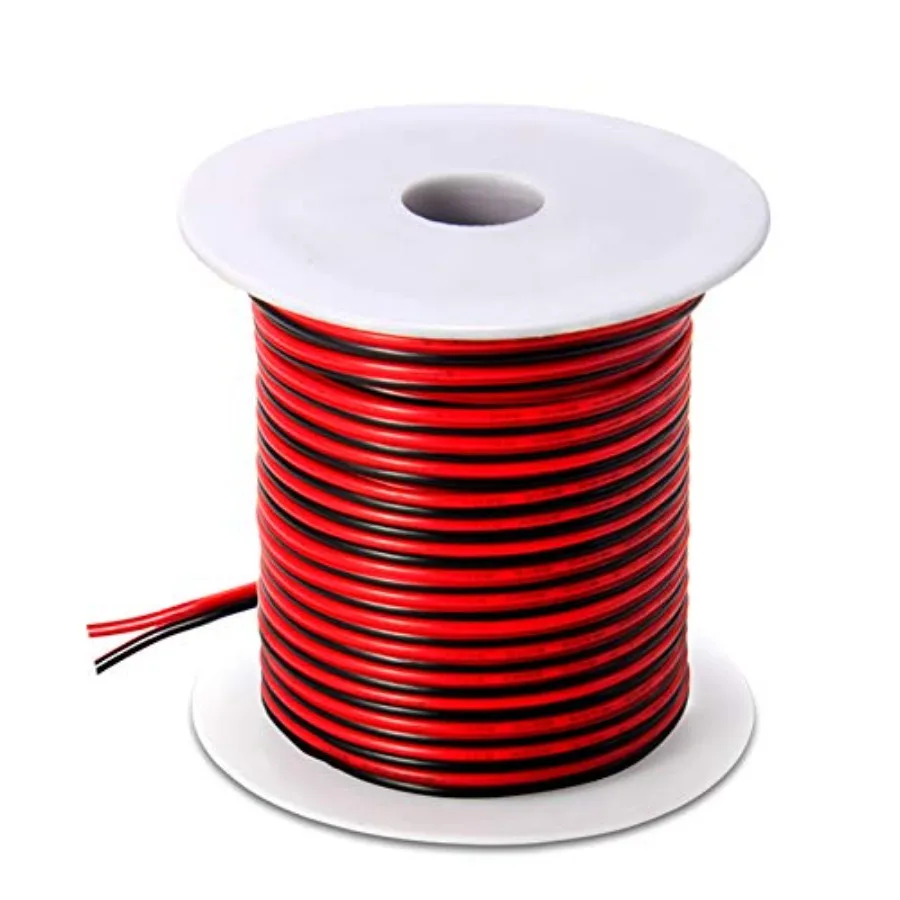 100FT 18 AWG Gauge Electrical Wire, DC 12V Hookup Red Black Copper Stranded Auto 2 Cord, Flexible Extension Cable with Spool fo