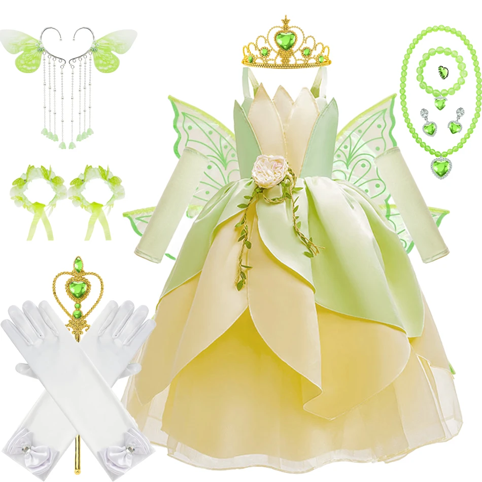 

Tiana Cosplay Party Dress For Girls Purim Carnival Halloween Princess Costume New Arrival Role Playing Clothes For Kids 2-11 Yrs